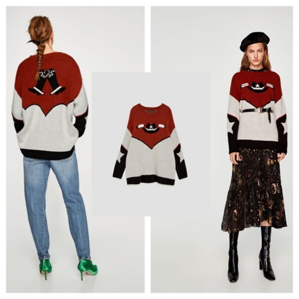 ZARA KNIT OVERSIZED COWBOY WESTERN SWEATER
